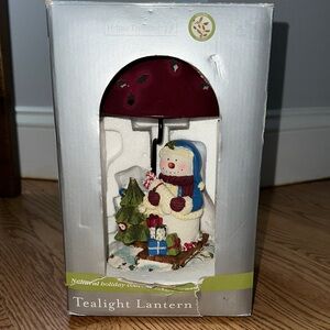 Snowman Tealight Lantern - Festive Red and White